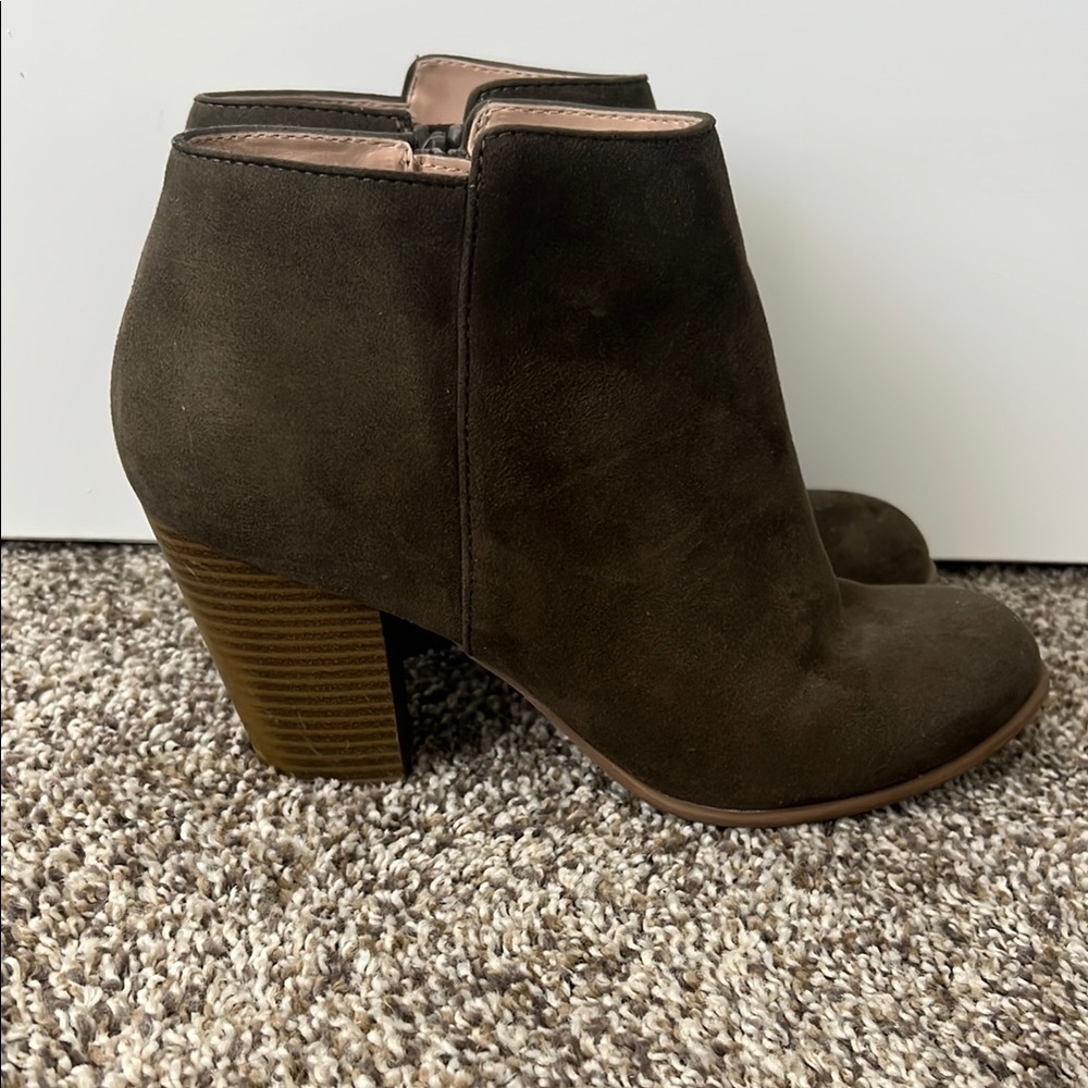 Olive Faux Suede Ankle Booties